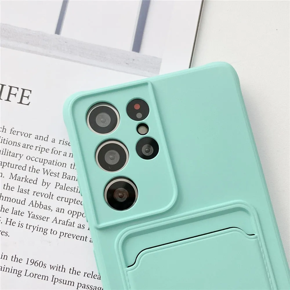 Anymob Samsung Yellow Phone Case Soft Silicone Card Slots Cover