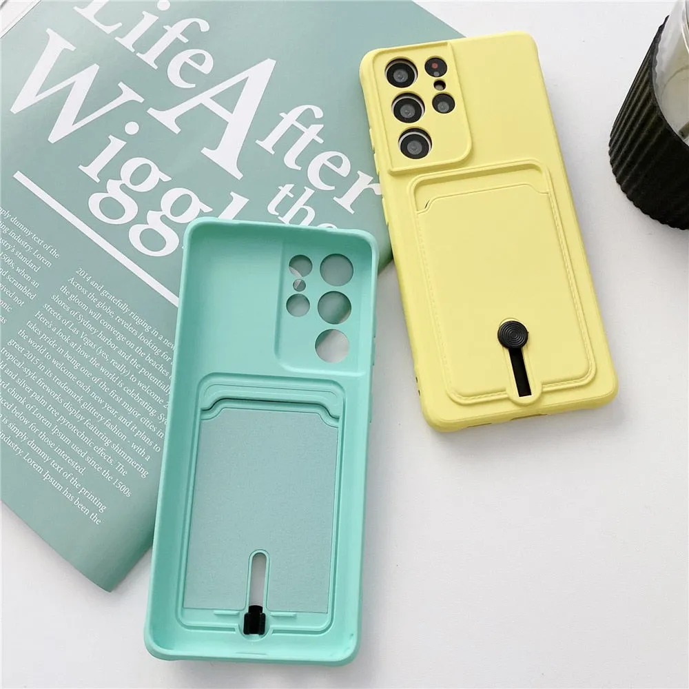 Anymob Samsung Yellow Phone Case Soft Silicone Card Slots Cover