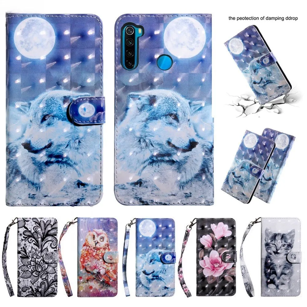Anymob Xiaomi Redmi Phone Case Black Wolf Leather Flip Wallet Cover