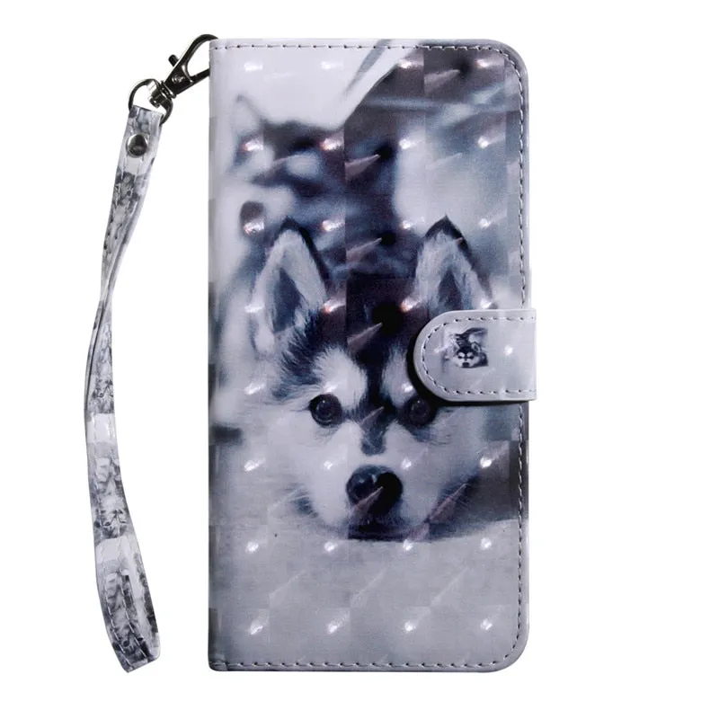 Anymob Xiaomi Redmi Phone Case Black Wolf Leather Flip Wallet Cover