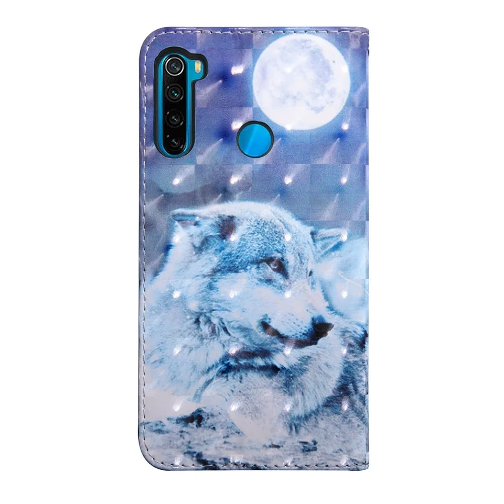 Anymob Xiaomi Redmi Phone Case Black Wolf Leather Flip Wallet Cover