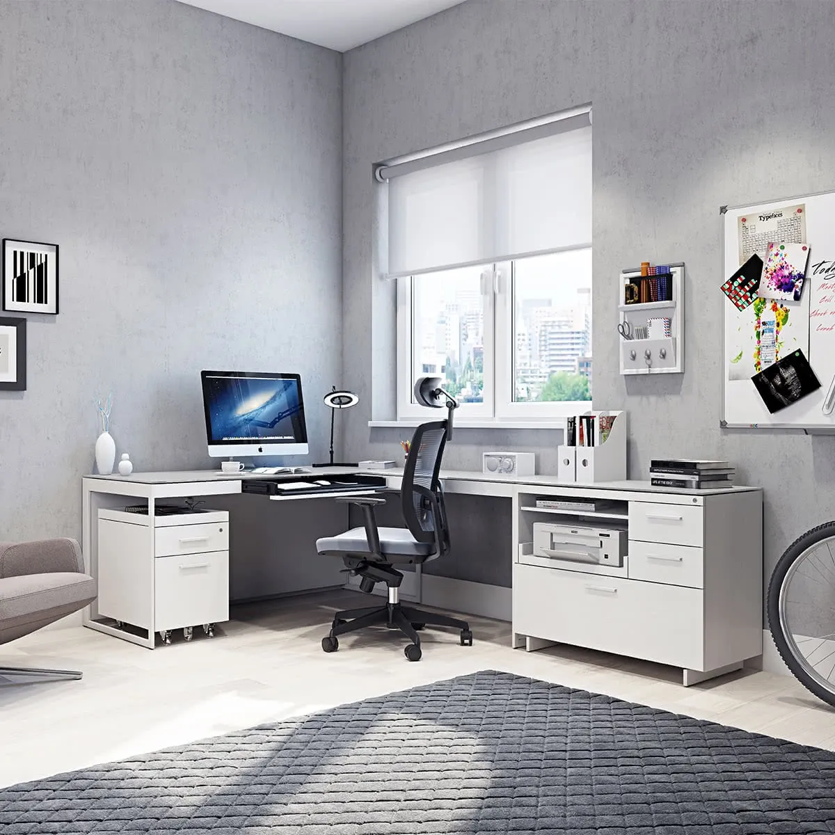 BDI Centro 6401 Desk with Keyboard Drawer (Satin White)