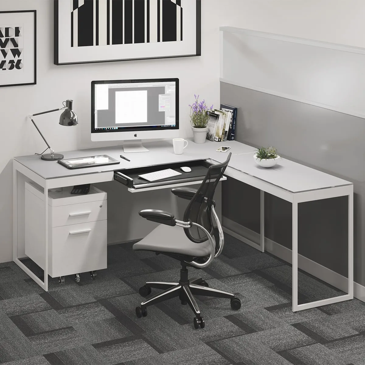 BDI Centro 6401 Desk with Keyboard Drawer (Satin White)