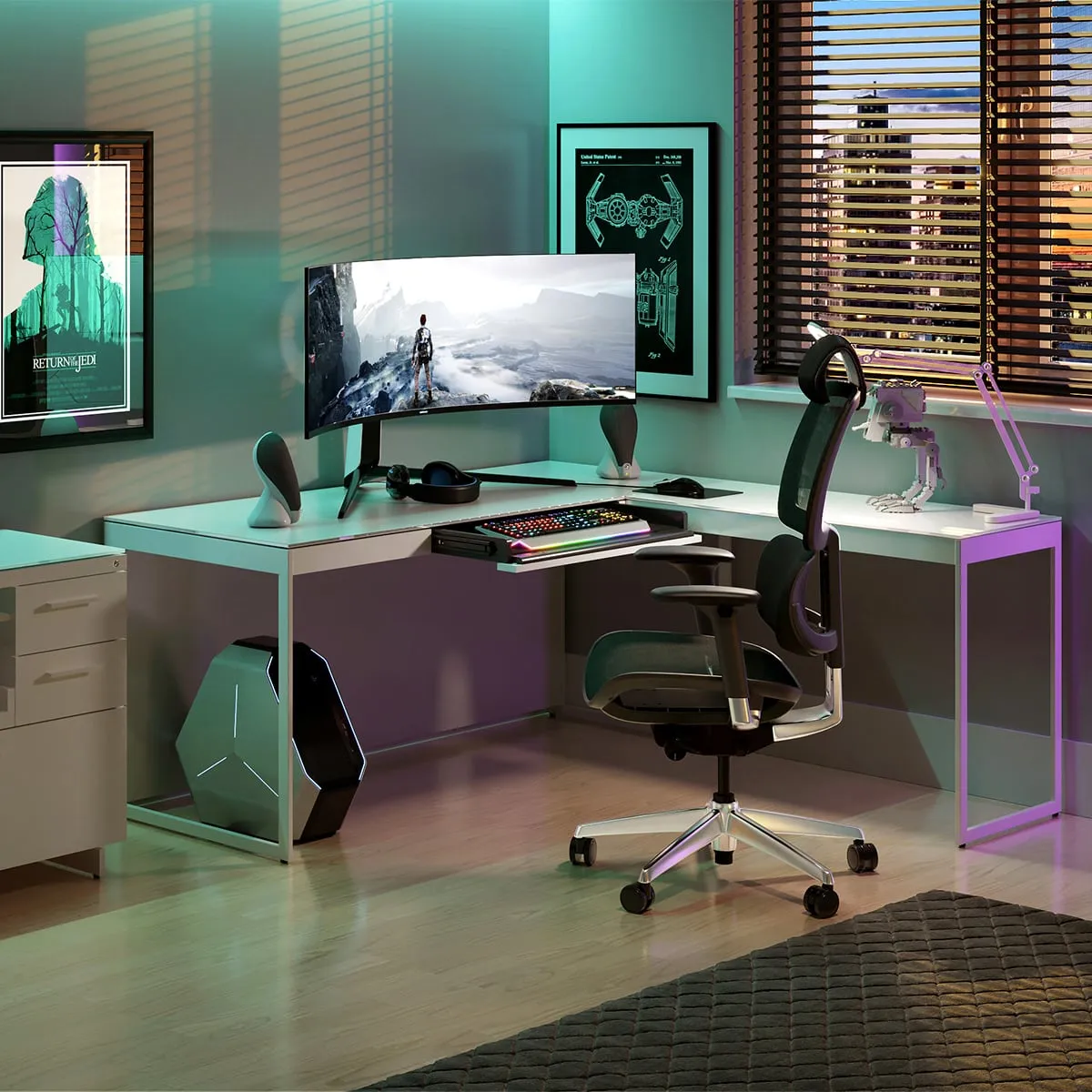 BDI Centro 6401 Desk with Keyboard Drawer (Satin White)