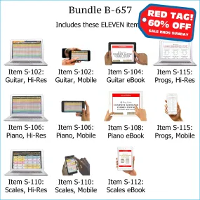 Bundle B-657: Complete Guitar Chords, Complete Keyboard Chords, Scales, Chord Progressions - E-Posters and Printable E-Books. FREE Download Protection.
