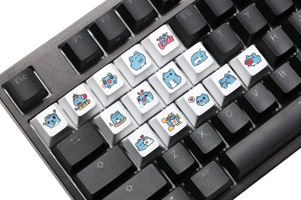 Cute Blue Cat Cherry profile Keycap Meme Keycap Dye Subbed keycaps for mx stem Gaming Mechanical Keyboards Funny Cherry Profile Kitty
