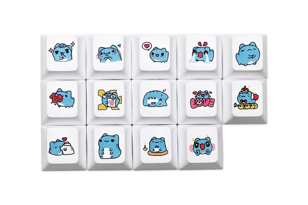 Cute Blue Cat Cherry profile Keycap Meme Keycap Dye Subbed keycaps for mx stem Gaming Mechanical Keyboards Funny Cherry Profile Kitty