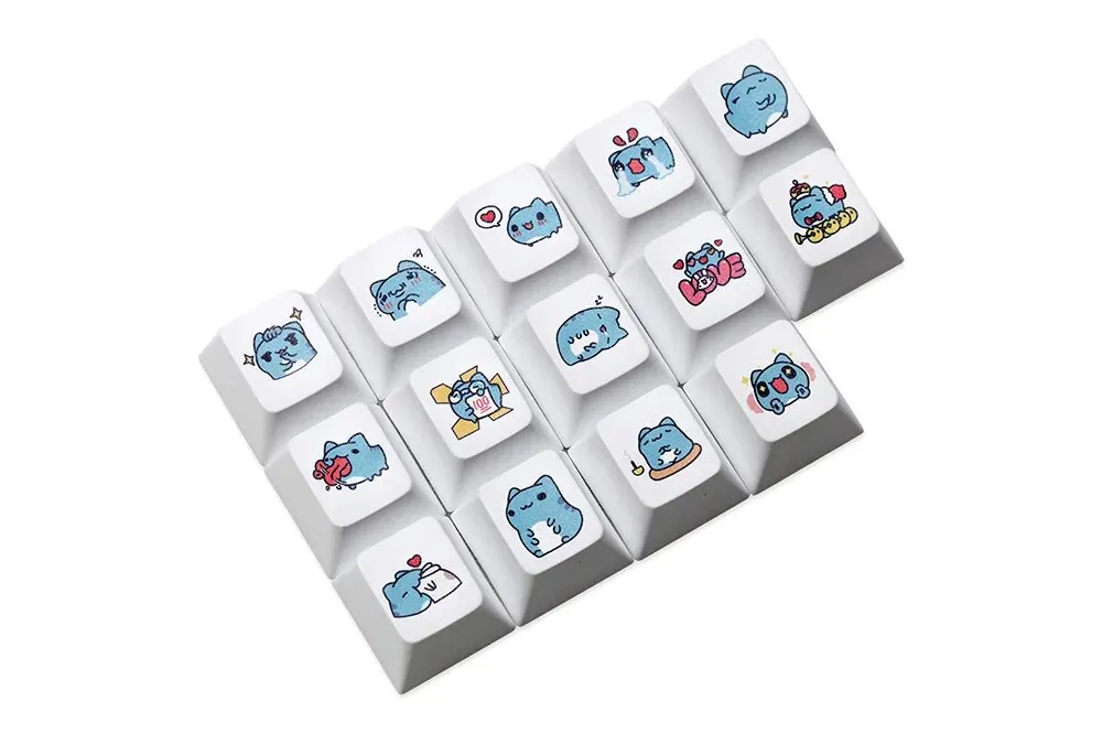 Cute Blue Cat Cherry profile Keycap Meme Keycap Dye Subbed keycaps for mx stem Gaming Mechanical Keyboards Funny Cherry Profile Kitty