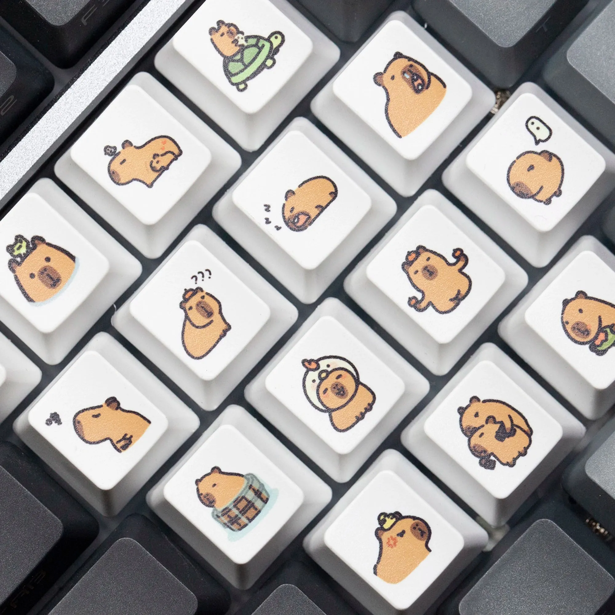 Cute Capybara Keycap Meme Keycap Dye Subbed keycaps for mx stem Gaming Mechanical Keyboards White Shui tun OEM Profile