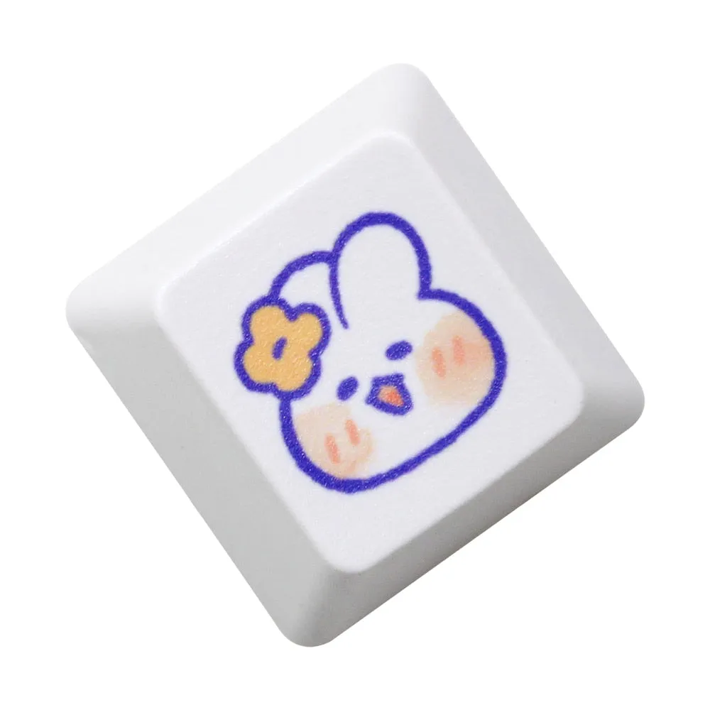 Cute Little Bunny Keycap Rabbit Meme Keycap Dye Subbed keycaps for mx stem Gaming Mechanical Keyboards White Strawberry