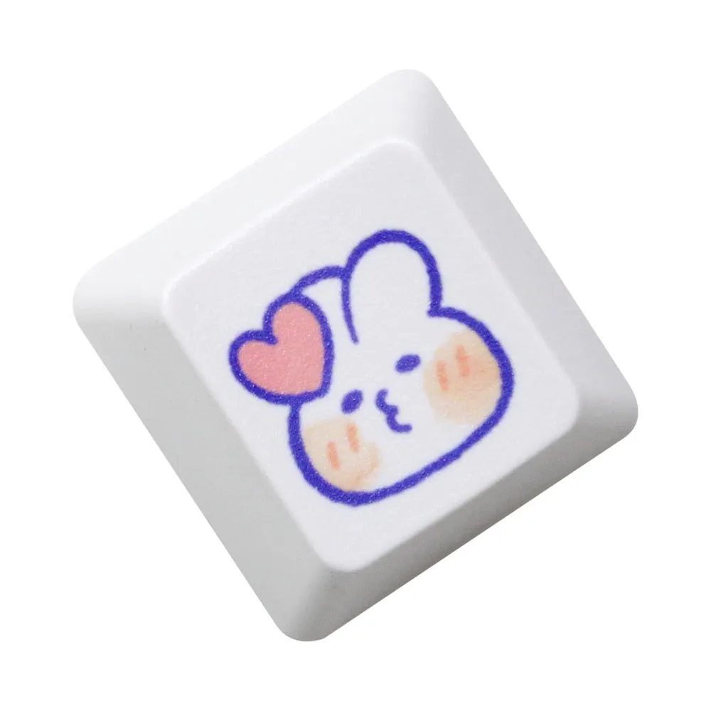 Cute Little Bunny Keycap Rabbit Meme Keycap Dye Subbed keycaps for mx stem Gaming Mechanical Keyboards White Strawberry