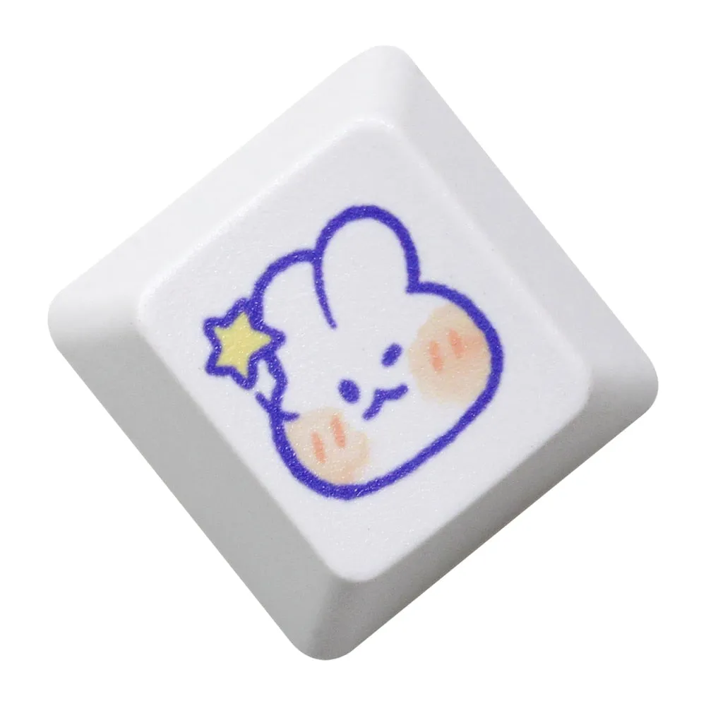 Cute Little Bunny Keycap Rabbit Meme Keycap Dye Subbed keycaps for mx stem Gaming Mechanical Keyboards White Strawberry