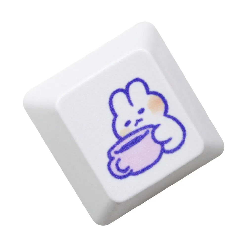 Cute Little Bunny Keycap Rabbit Meme Keycap Dye Subbed keycaps for mx stem Gaming Mechanical Keyboards White Strawberry