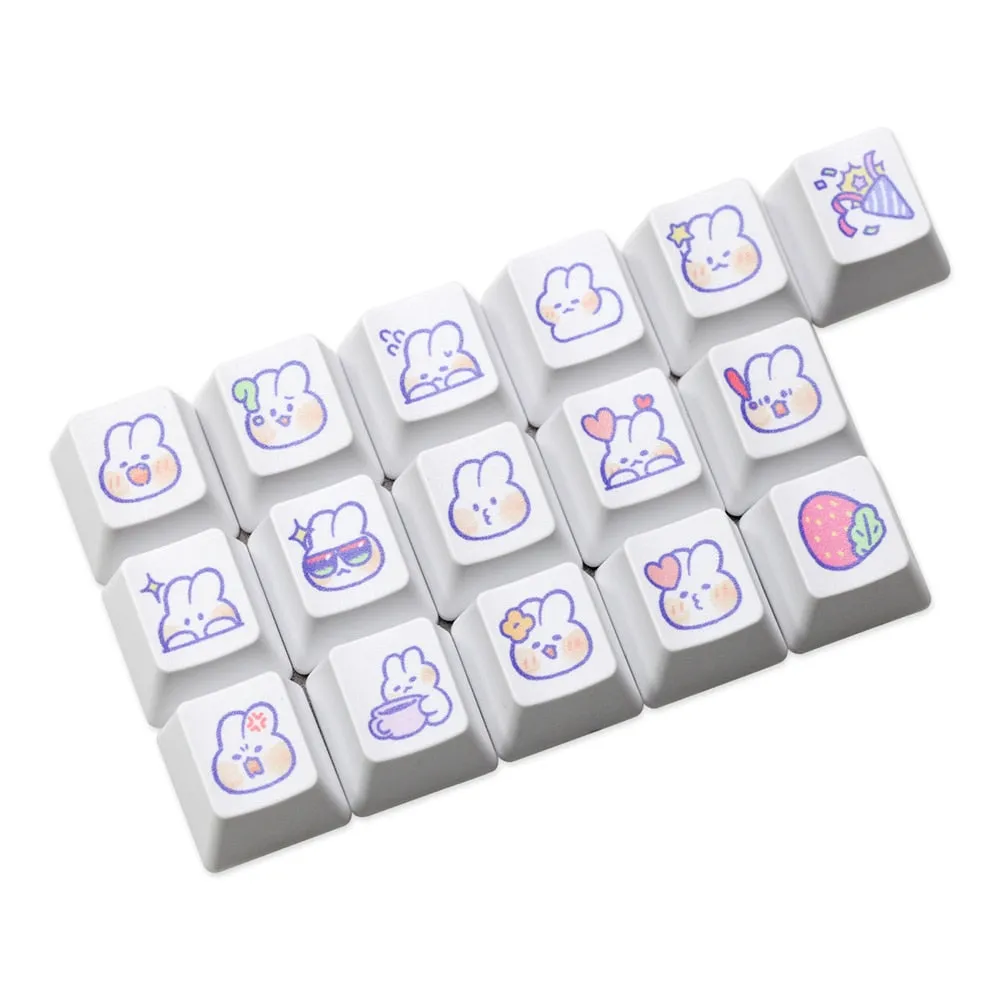 Cute Little Bunny Keycap Rabbit Meme Keycap Dye Subbed keycaps for mx stem Gaming Mechanical Keyboards White Strawberry