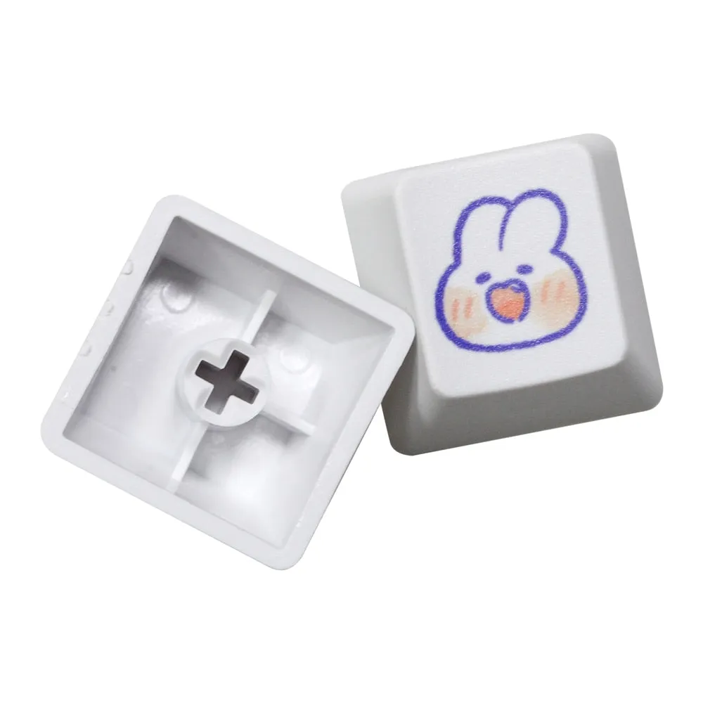 Cute Little Bunny Keycap Rabbit Meme Keycap Dye Subbed keycaps for mx stem Gaming Mechanical Keyboards White Strawberry