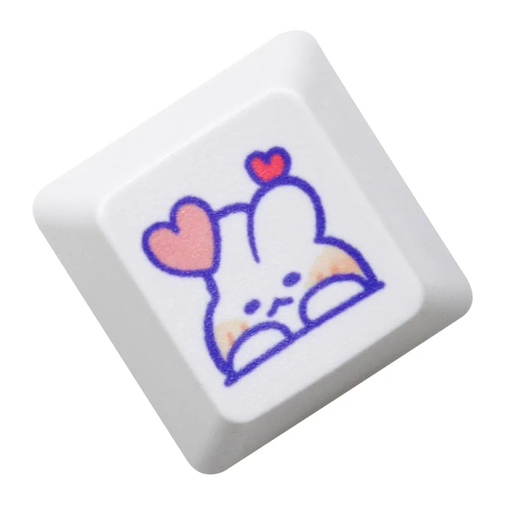 Cute Little Bunny Keycap Rabbit Meme Keycap Dye Subbed keycaps for mx stem Gaming Mechanical Keyboards White Strawberry