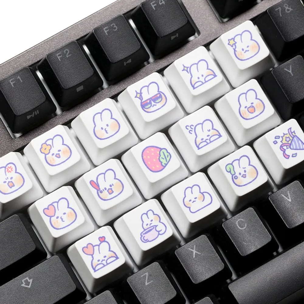 Cute Little Bunny Keycap Rabbit Meme Keycap Dye Subbed keycaps for mx stem Gaming Mechanical Keyboards White Strawberry