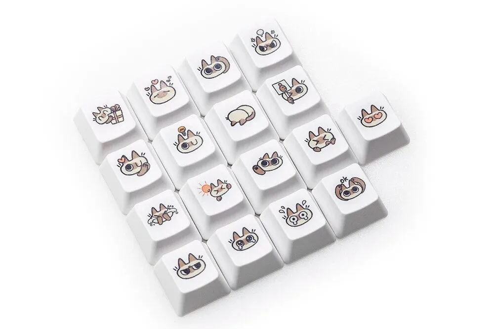 Cute Little Siamese cat Keycap  OEM Profile R1 R2 R3 Kitty Meme Keycap Dye Subbed keycaps for mx stem Gaming Mechanical Keyboards
