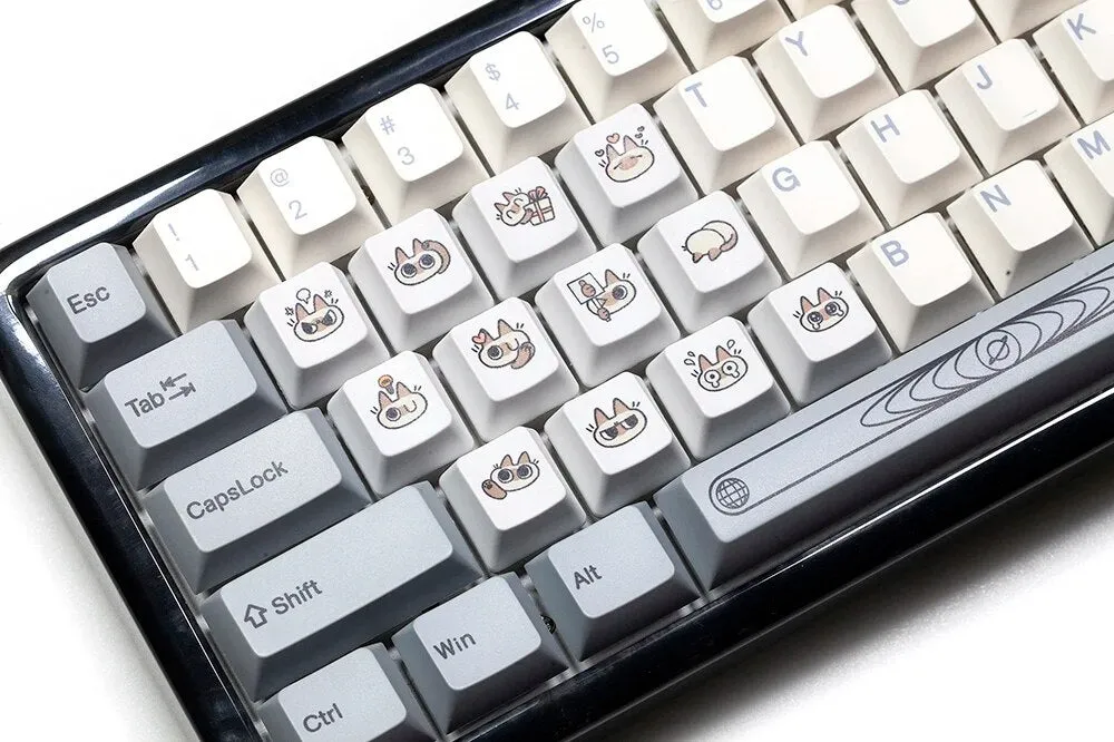 Cute Little Siamese cat Keycap  OEM Profile R1 R2 R3 Kitty Meme Keycap Dye Subbed keycaps for mx stem Gaming Mechanical Keyboards