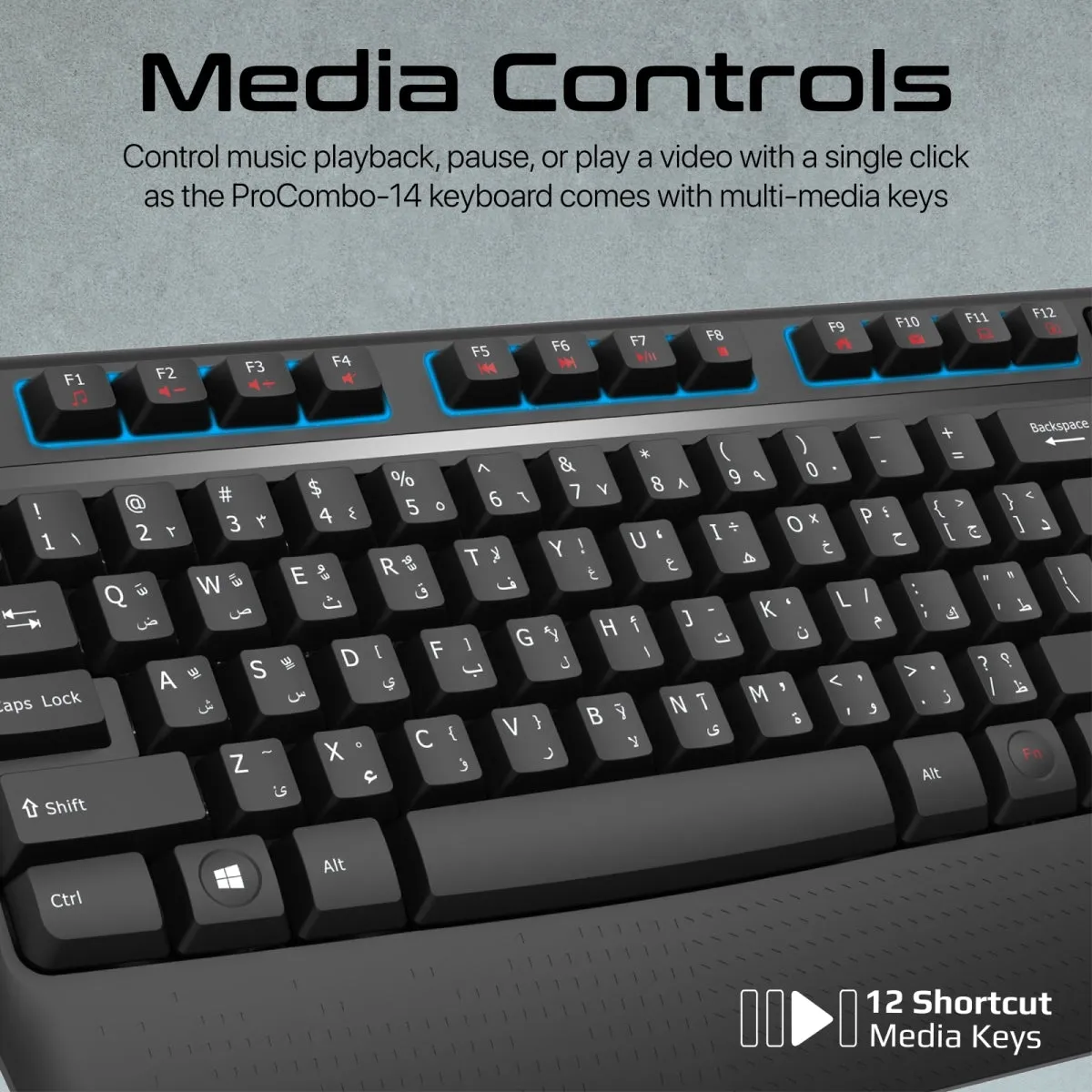 Ergonomic Wireless Multimedia Keyboard with Palm Rest and Ambidextrous Mouse