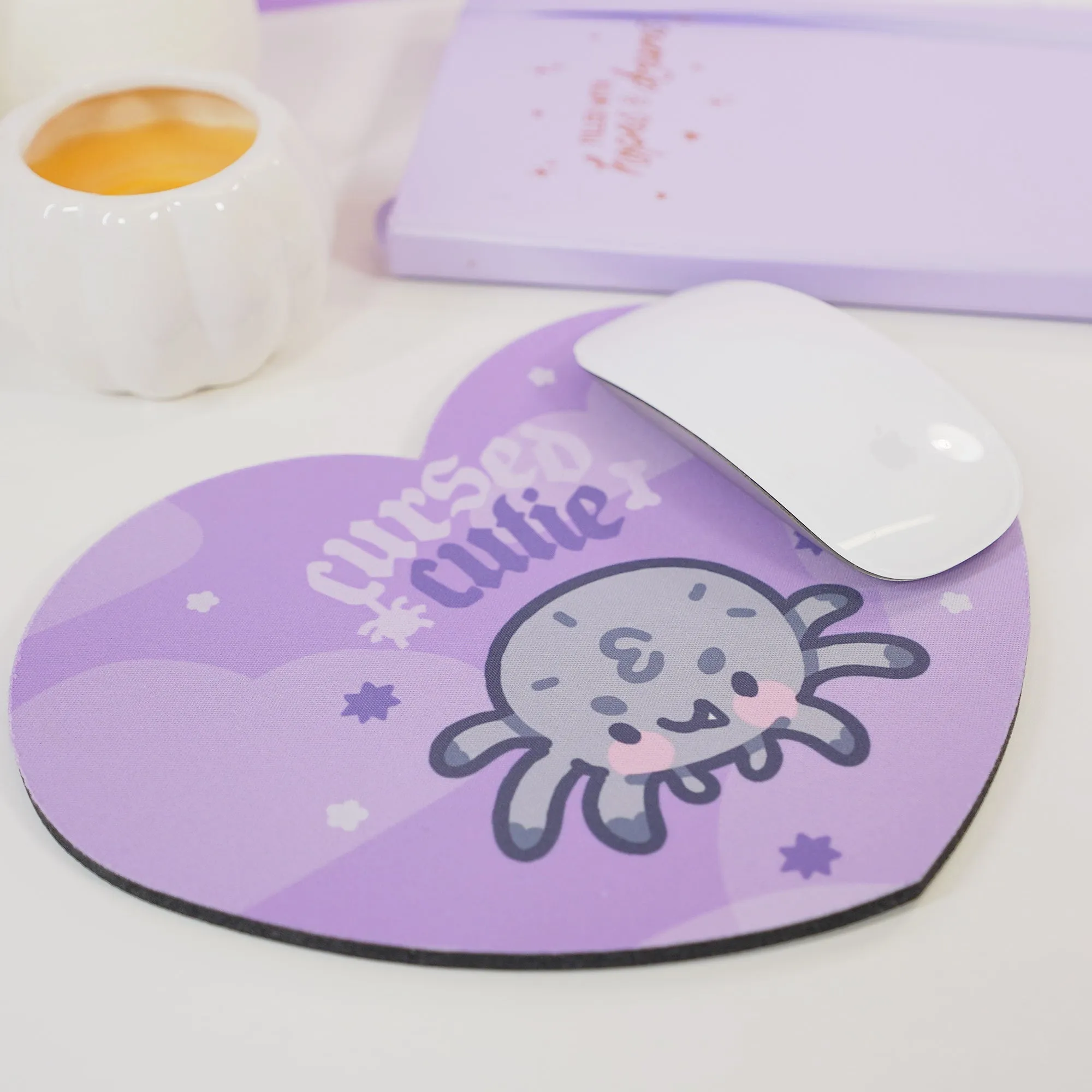 Fluffy the Spider Kawaii Halloween Mouse Pad | “Cursed Cutie” Gothic Purple Desk Decor | Spooky Cute Desk Mat
