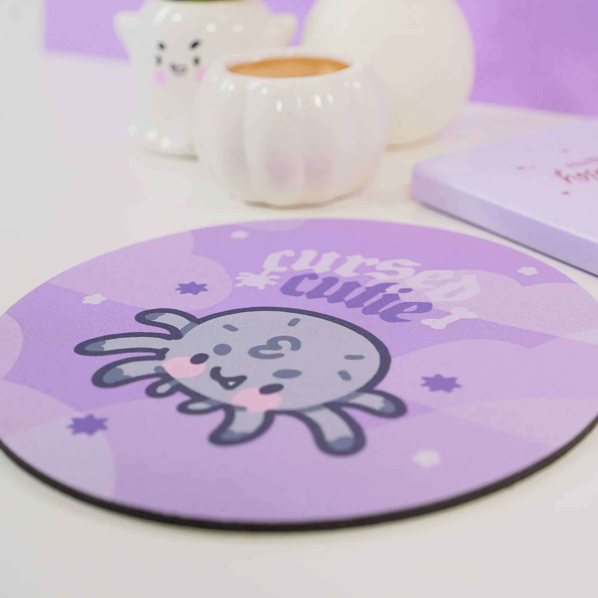Fluffy the Spider Kawaii Halloween Mouse Pad | “Cursed Cutie” Gothic Purple Desk Decor | Spooky Cute Desk Mat