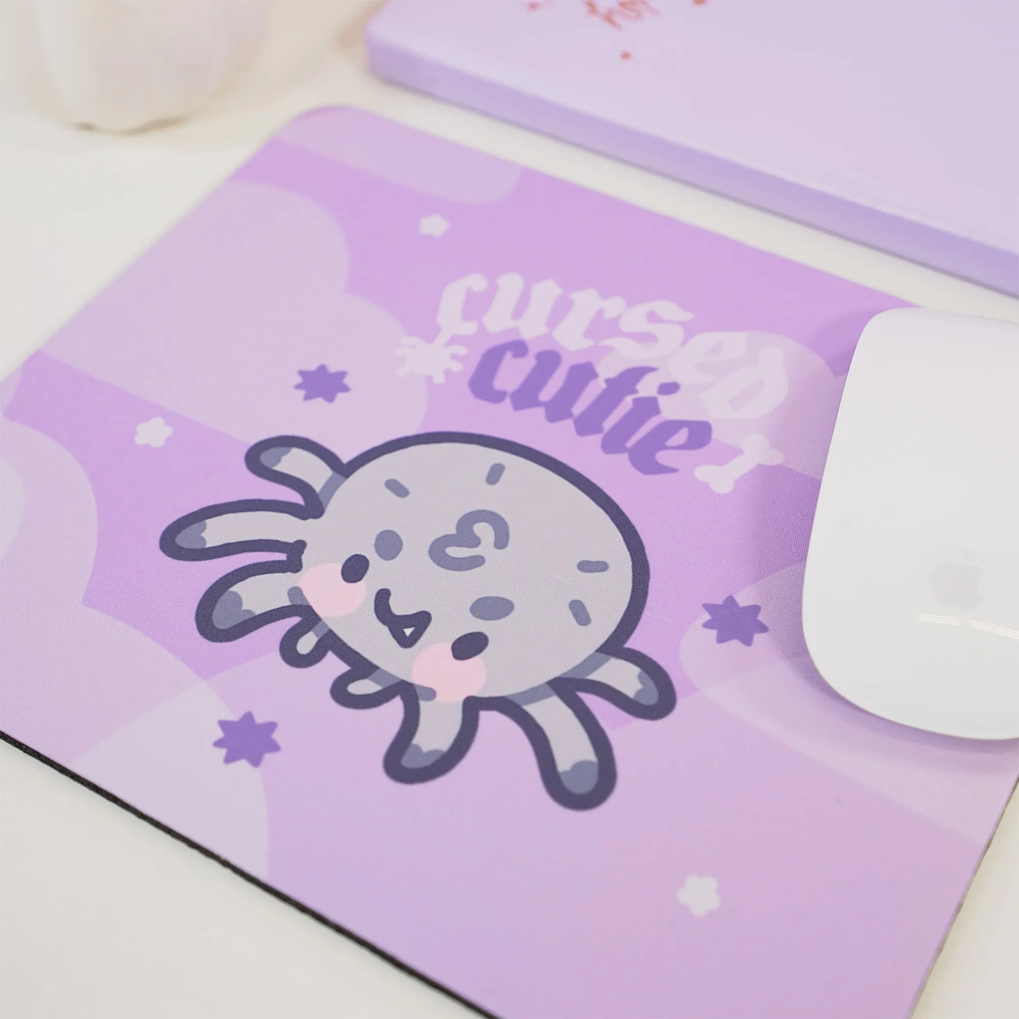 Fluffy the Spider Kawaii Halloween Mouse Pad | “Cursed Cutie” Gothic Purple Desk Decor | Spooky Cute Desk Mat