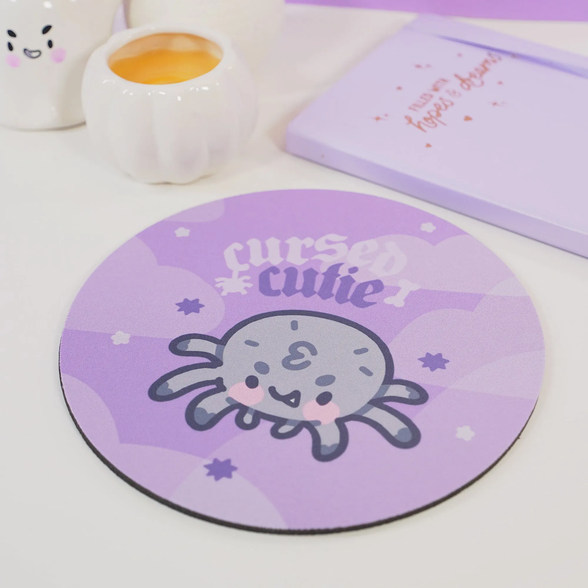 Fluffy the Spider Kawaii Halloween Mouse Pad | “Cursed Cutie” Gothic Purple Desk Decor | Spooky Cute Desk Mat