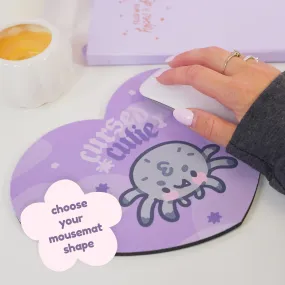 Fluffy the Spider Kawaii Halloween Mouse Pad | “Cursed Cutie” Gothic Purple Desk Decor | Spooky Cute Desk Mat