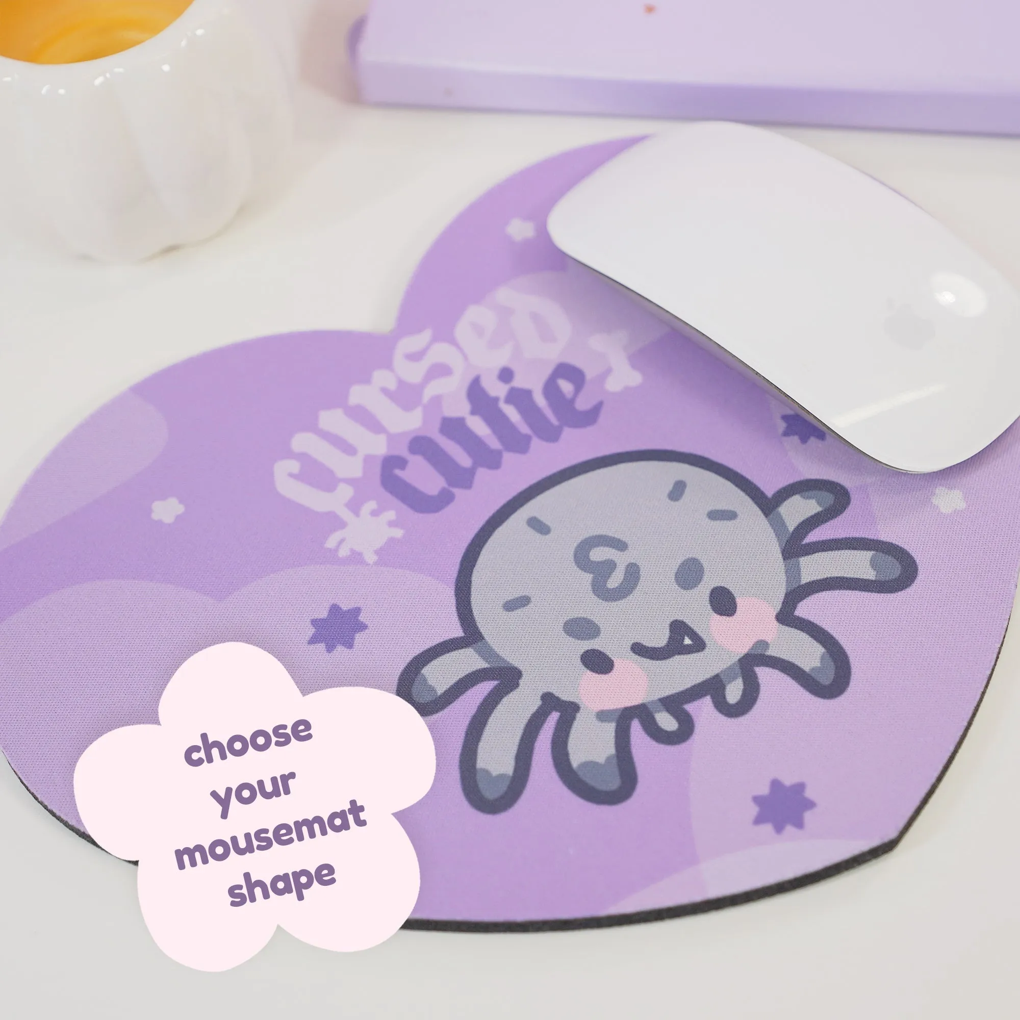 Fluffy the Spider Kawaii Halloween Mouse Pad | “Cursed Cutie” Gothic Purple Desk Decor | Spooky Cute Desk Mat