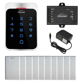FPC-8909 VIS-3022 Access Control Outdoor Weatherproof Metal Housing Digital Touch Keypad   Reader Standalone with Mini Controller   Wiegand 26, EM Cards   Power Supply, Pack Of 10 Proximity Cards