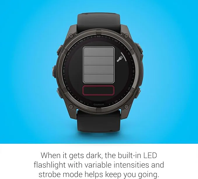 Garmin fēnix 8 Unisex Carbon Gray DLC Titanium with Pebble Gray Band Solar Amoled Sapphire Long-Lasting Battery Life Dive-Rated Built-in LED Flashlight 51 Millimeters Premium Multisport GPS Smartwatch - 010-02907-10