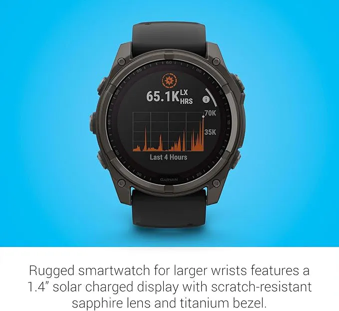 Garmin fēnix 8 Unisex Carbon Gray DLC Titanium with Pebble Gray Band Solar Amoled Sapphire Long-Lasting Battery Life Dive-Rated Built-in LED Flashlight 51 Millimeters Premium Multisport GPS Smartwatch - 010-02907-10