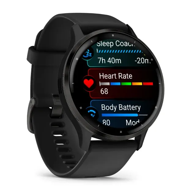 Garmin Venu 3 Stainless Steel Bezel Silicone Band - Black | 49-GAR-010-02784-01