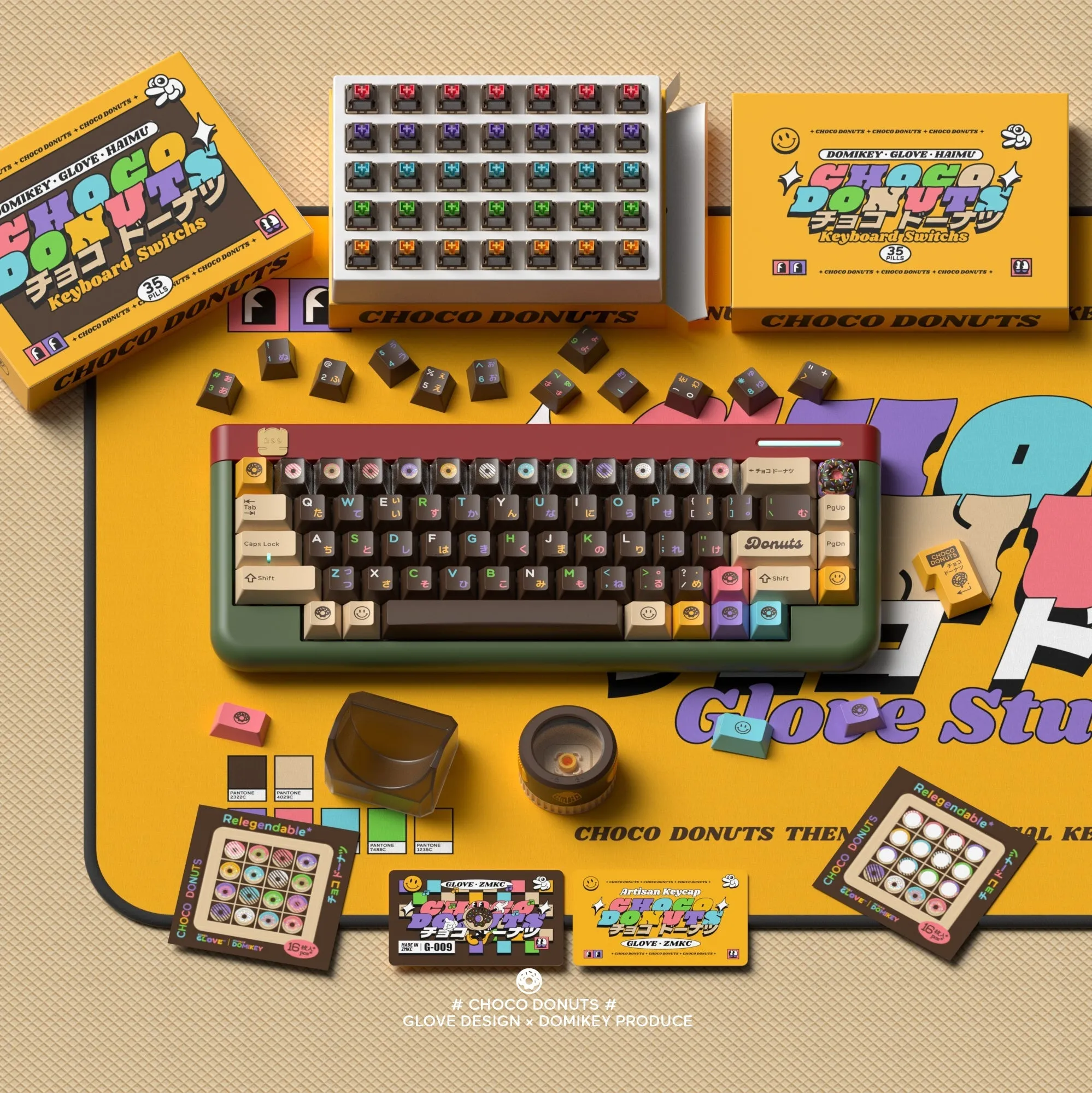 [GBEXTRAS] GLOVE x Domikey Choco Donuts Cherry profile Doubleshot tripleshot keycaps resion novelty stitch-edged mousepad