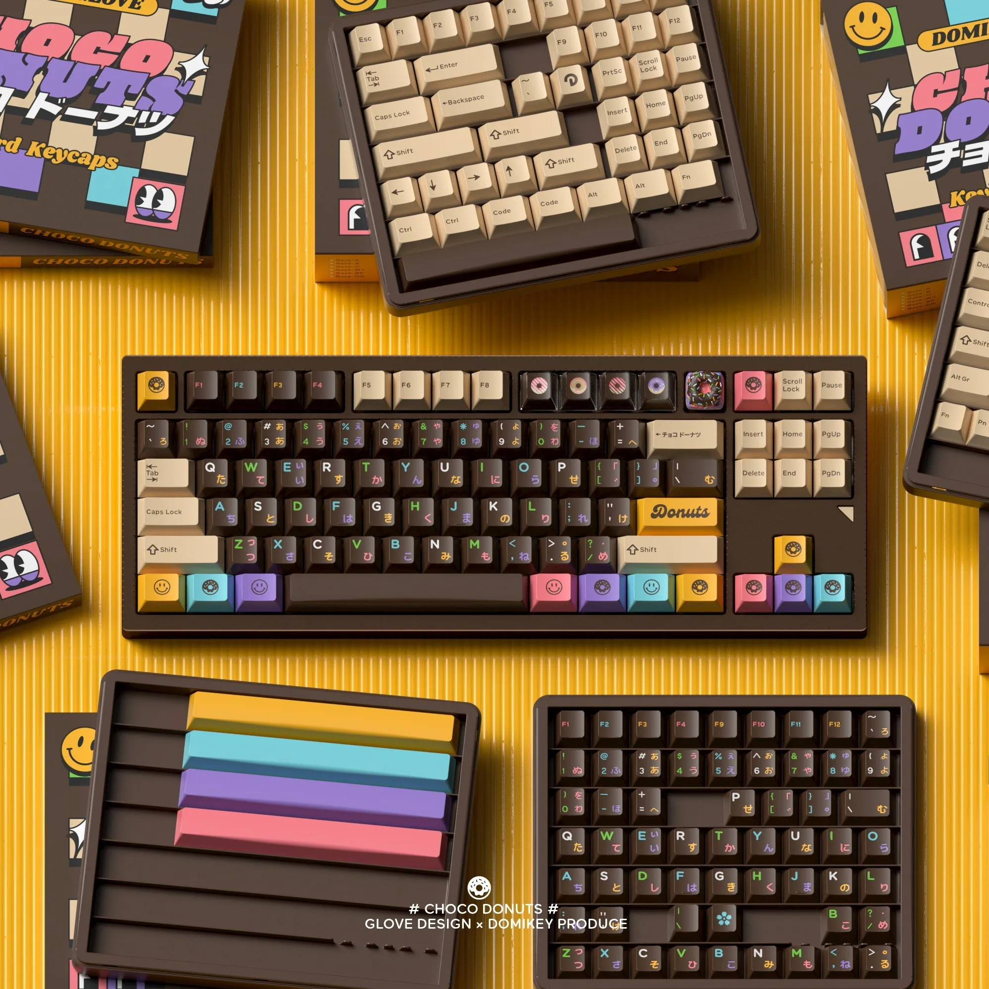 [GBEXTRAS] GLOVE x Domikey Choco Donuts Cherry profile Doubleshot tripleshot keycaps resion novelty stitch-edged mousepad
