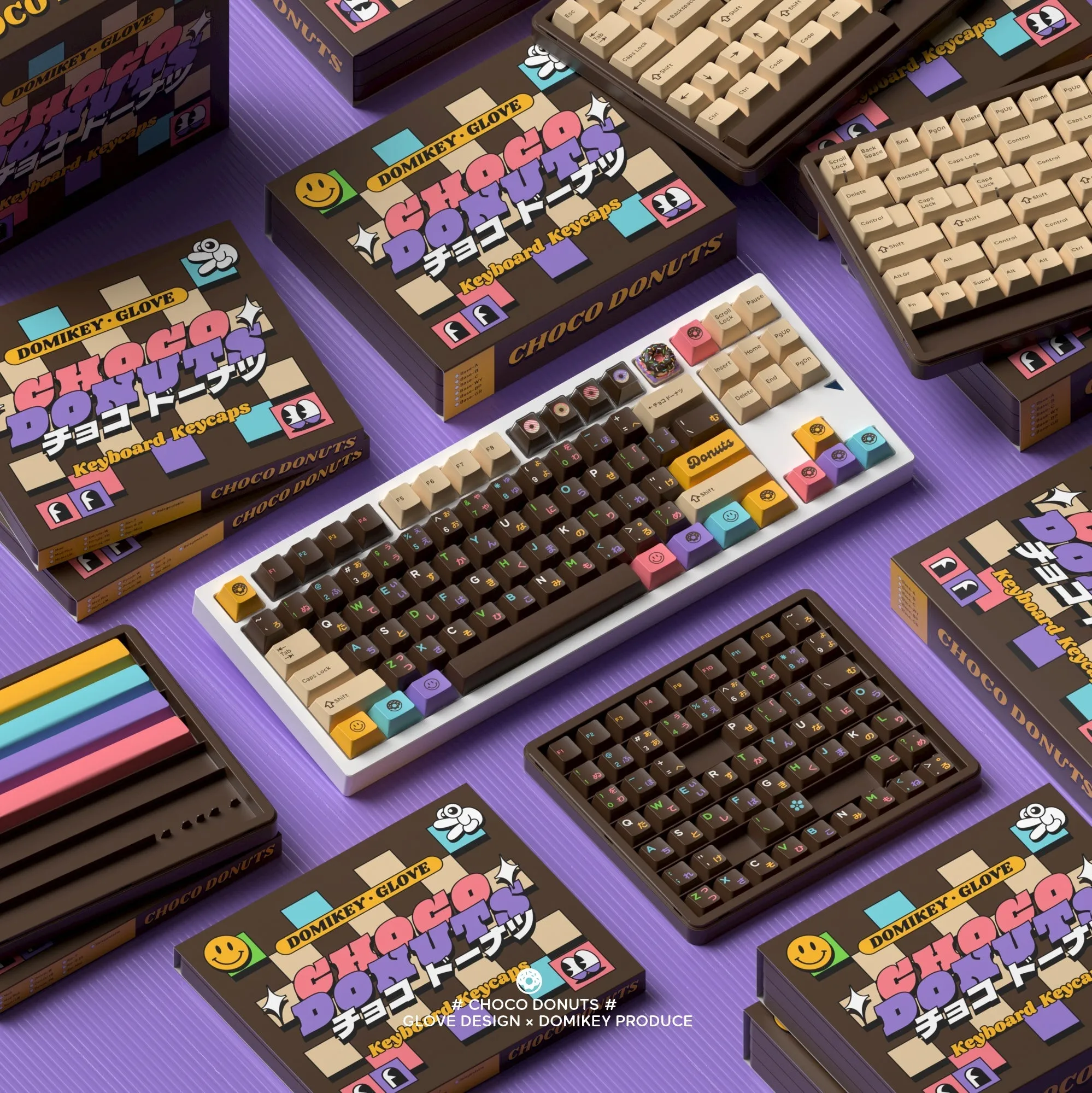[GBEXTRAS] GLOVE x Domikey Choco Donuts Cherry profile Doubleshot tripleshot keycaps resion novelty stitch-edged mousepad