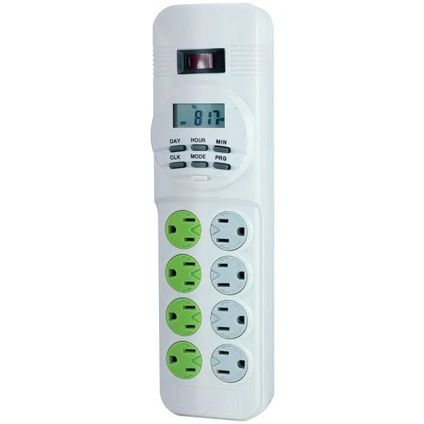 GE 14024 Digital Timer with 8-Outlet Surge Protector & 4ft White Cord
