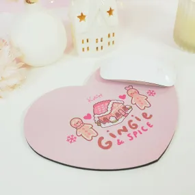 Gingie & Spice Mouse Pad | Kawaii Pastel Pink Desk Decor & Festive Holiday Gift | Cute Gingerbread Couple Office Accessories