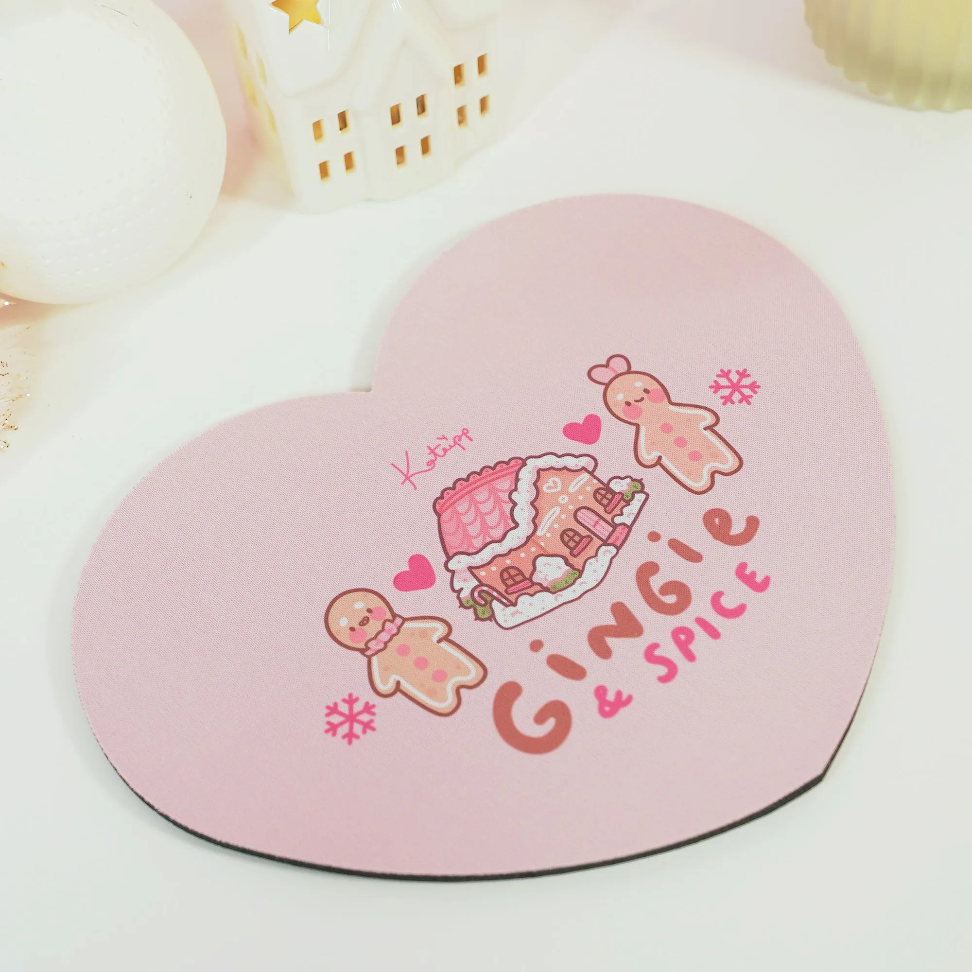 Gingie & Spice Mouse Pad | Kawaii Pastel Pink Desk Decor & Festive Holiday Gift | Cute Gingerbread Couple Office Accessories