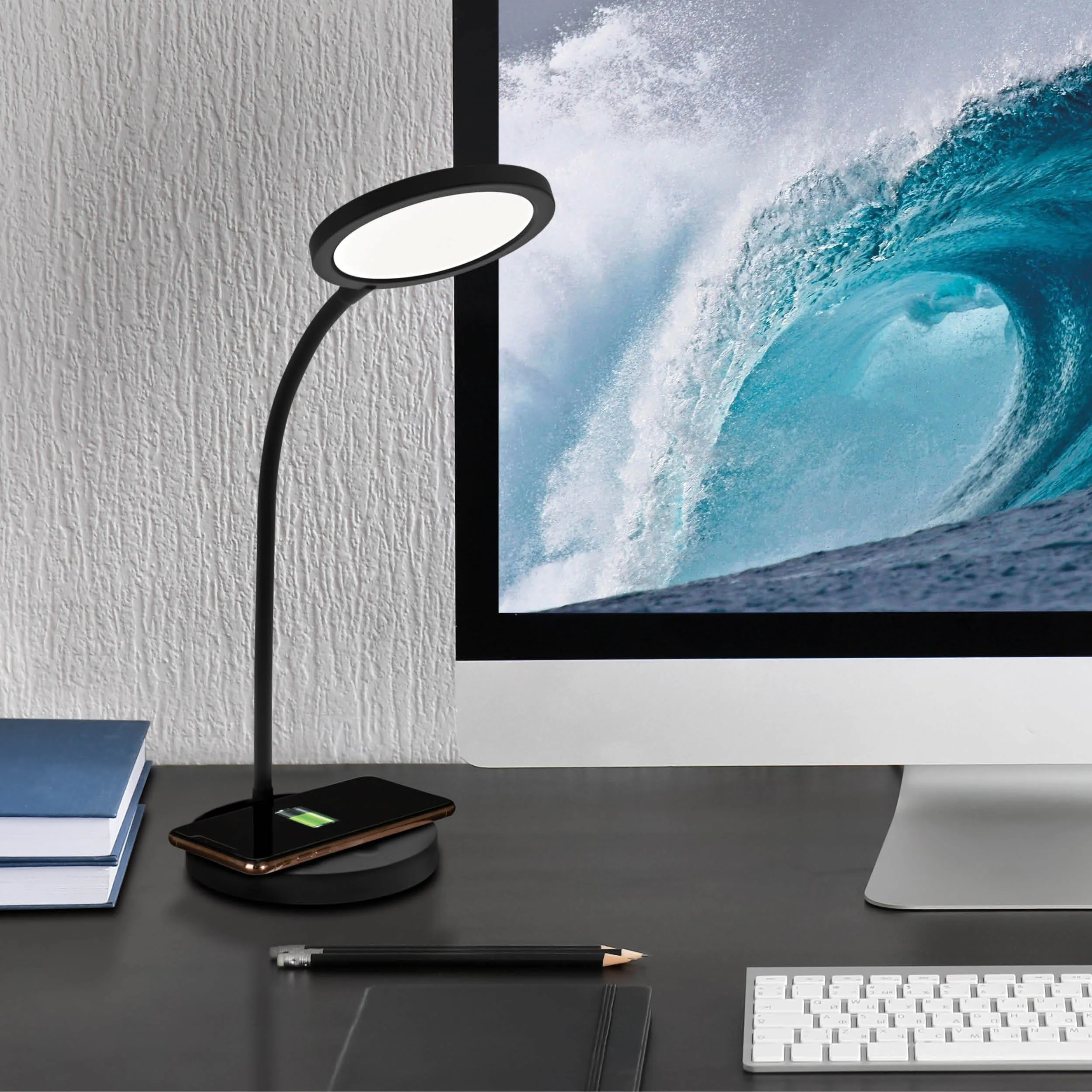Good Housekeeping by OttLite Circular LED Desk Lamp with Wireless Charging