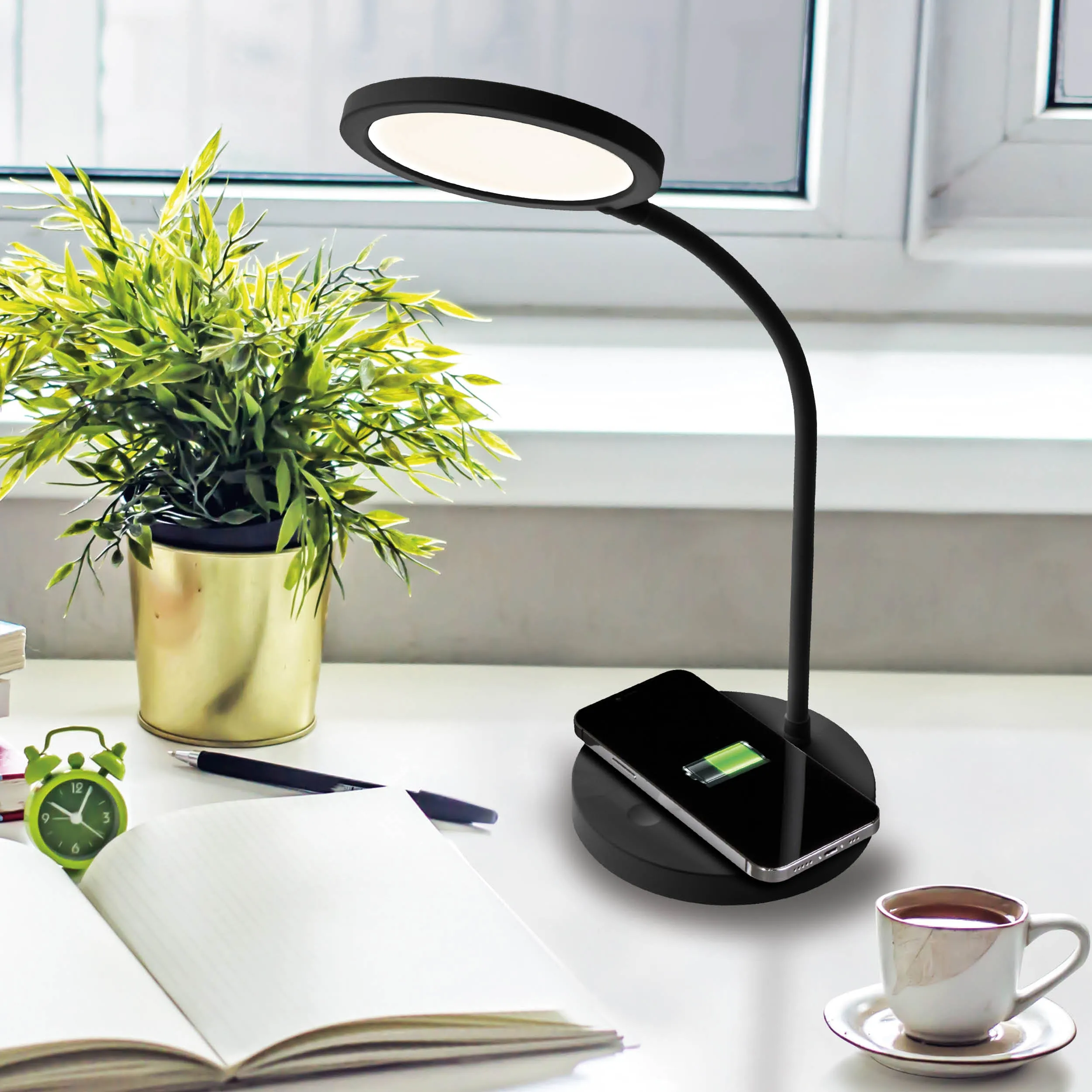 Good Housekeeping by OttLite Circular LED Desk Lamp with Wireless Charging