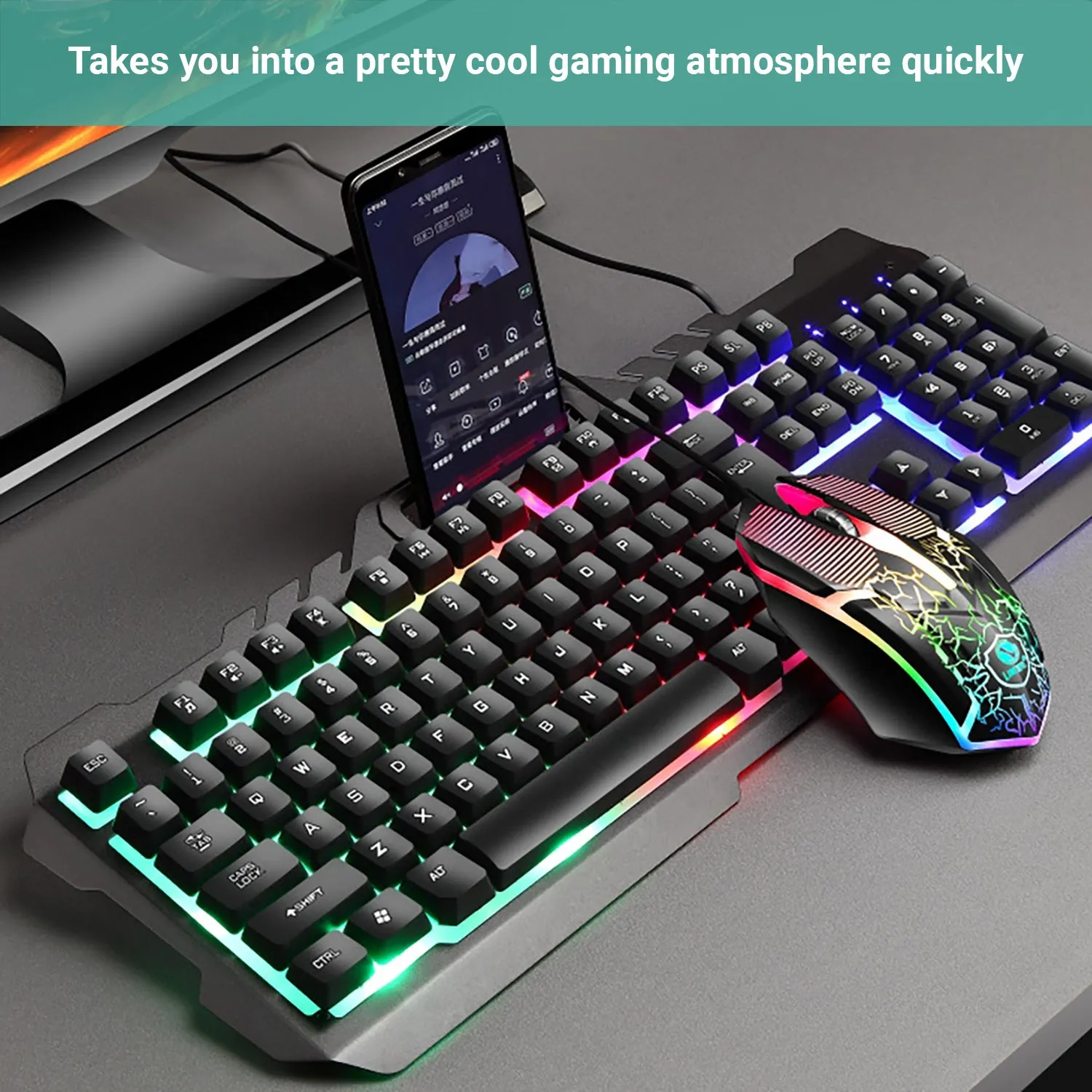 Kartech Gaming Keyboard & Mouse Set Wired Mechanical Feeling Rainbow LED Backlit