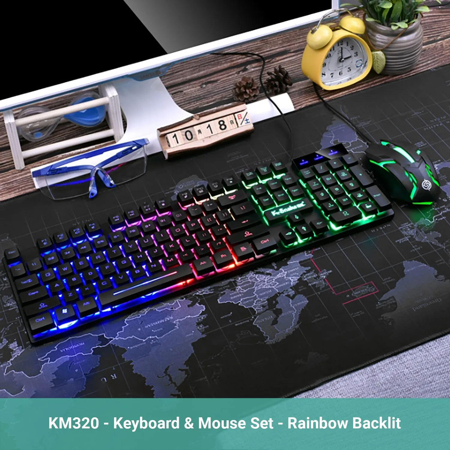 Kartech Gaming Keyboard & Mouse Set Wired Mechanical Feeling Rainbow LED Backlit