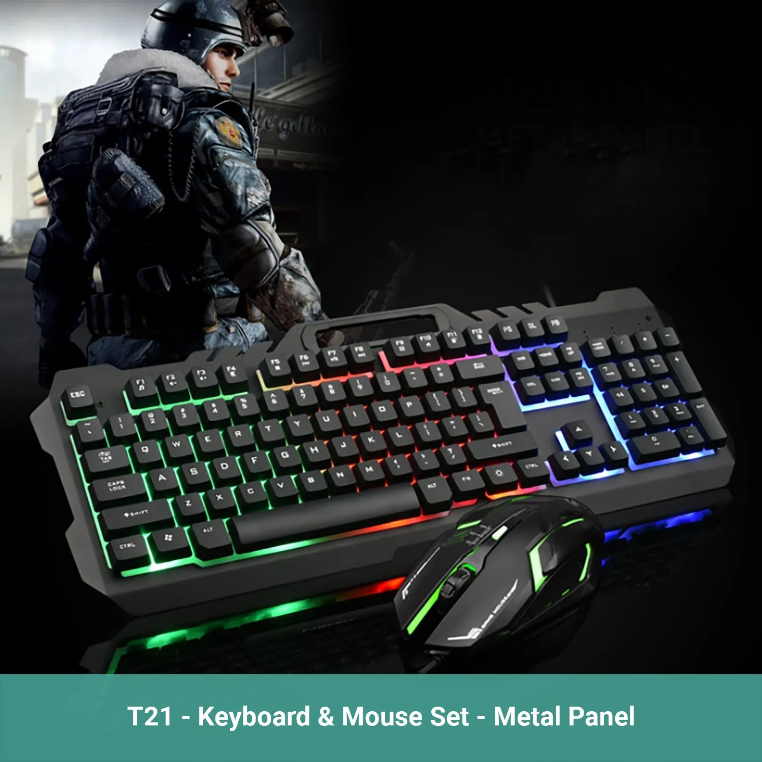 Kartech Gaming Keyboard & Mouse Set Wired Mechanical Feeling Rainbow LED Backlit