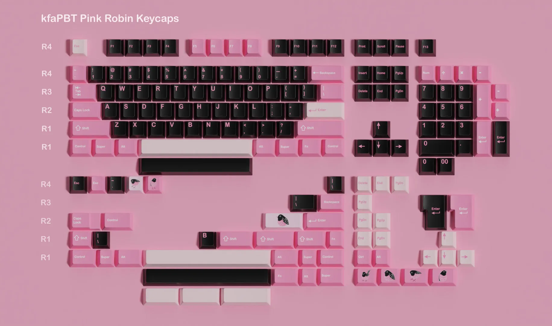 kfaPBT Pink Robin Keycaps