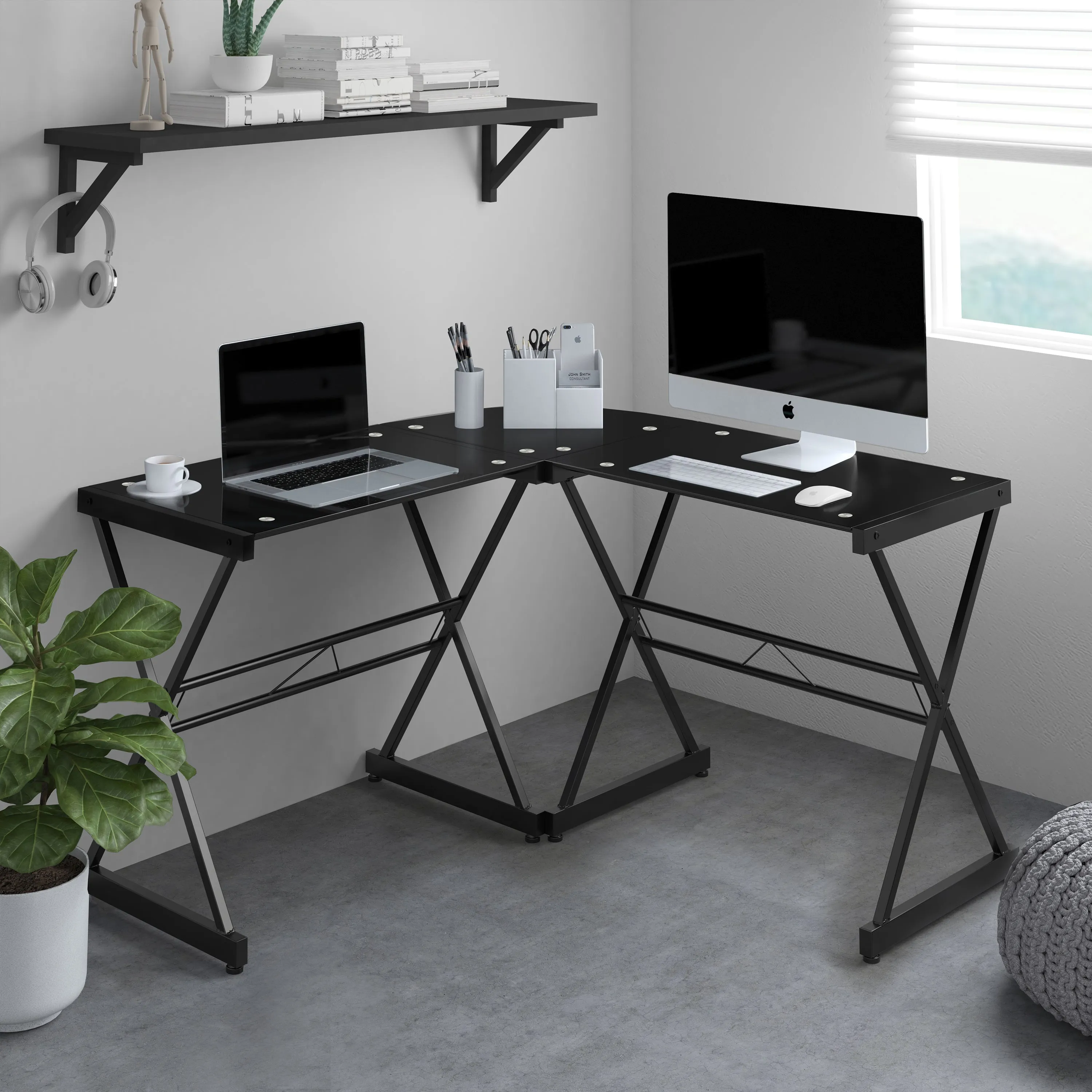 L-Shaped Glass Computer Desk