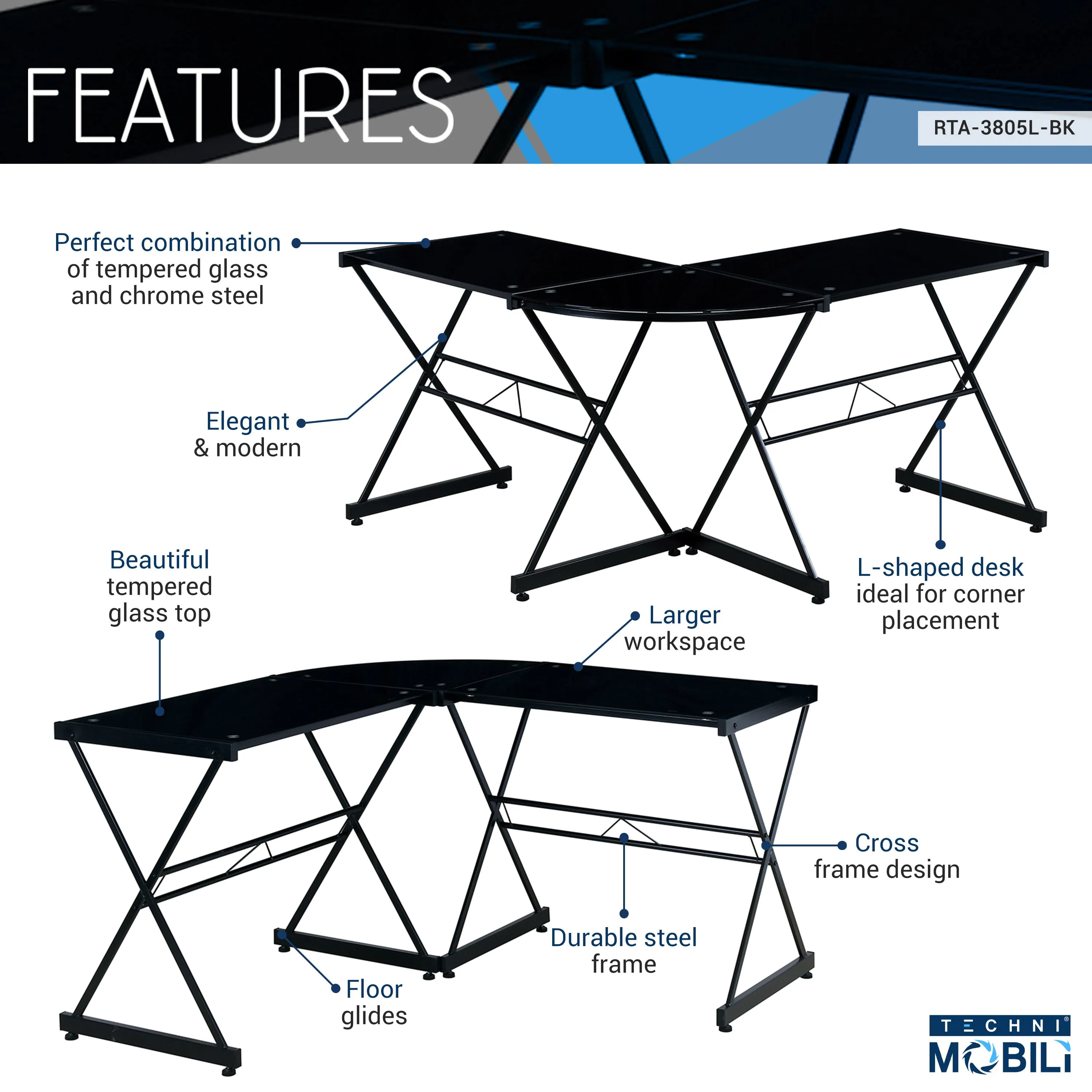 L-Shaped Glass Computer Desk