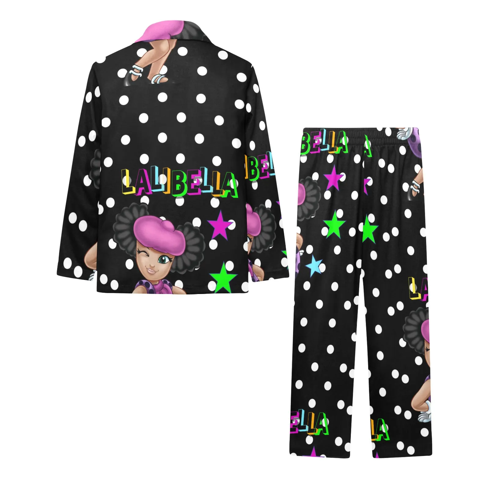 Lalibella Polk-a-dot Pajamas Big Girls' V-Neck Long Pajama Set