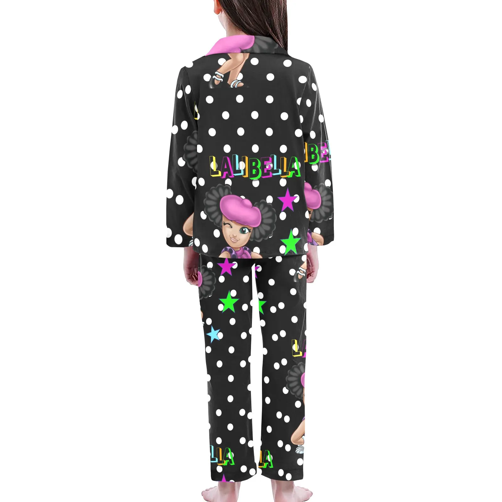 Lalibella Polk-a-dot Pajamas Big Girls' V-Neck Long Pajama Set